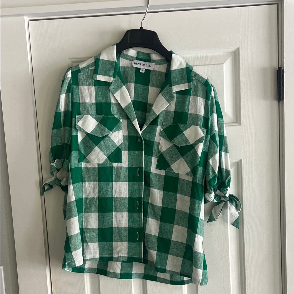 Hunter Bell Emerald and White Checkered Shirt.